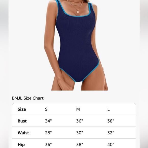 BMJL One Piece Blue Color Block Ribbed Swimsuit | Size Medium - Picture 2 of 5